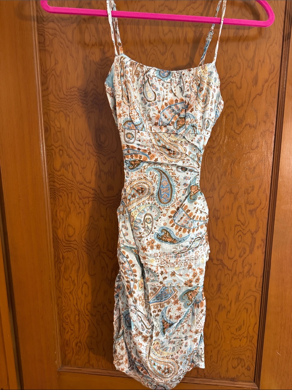 Sky To Moon Paisley Ruched Mini Dress with open back